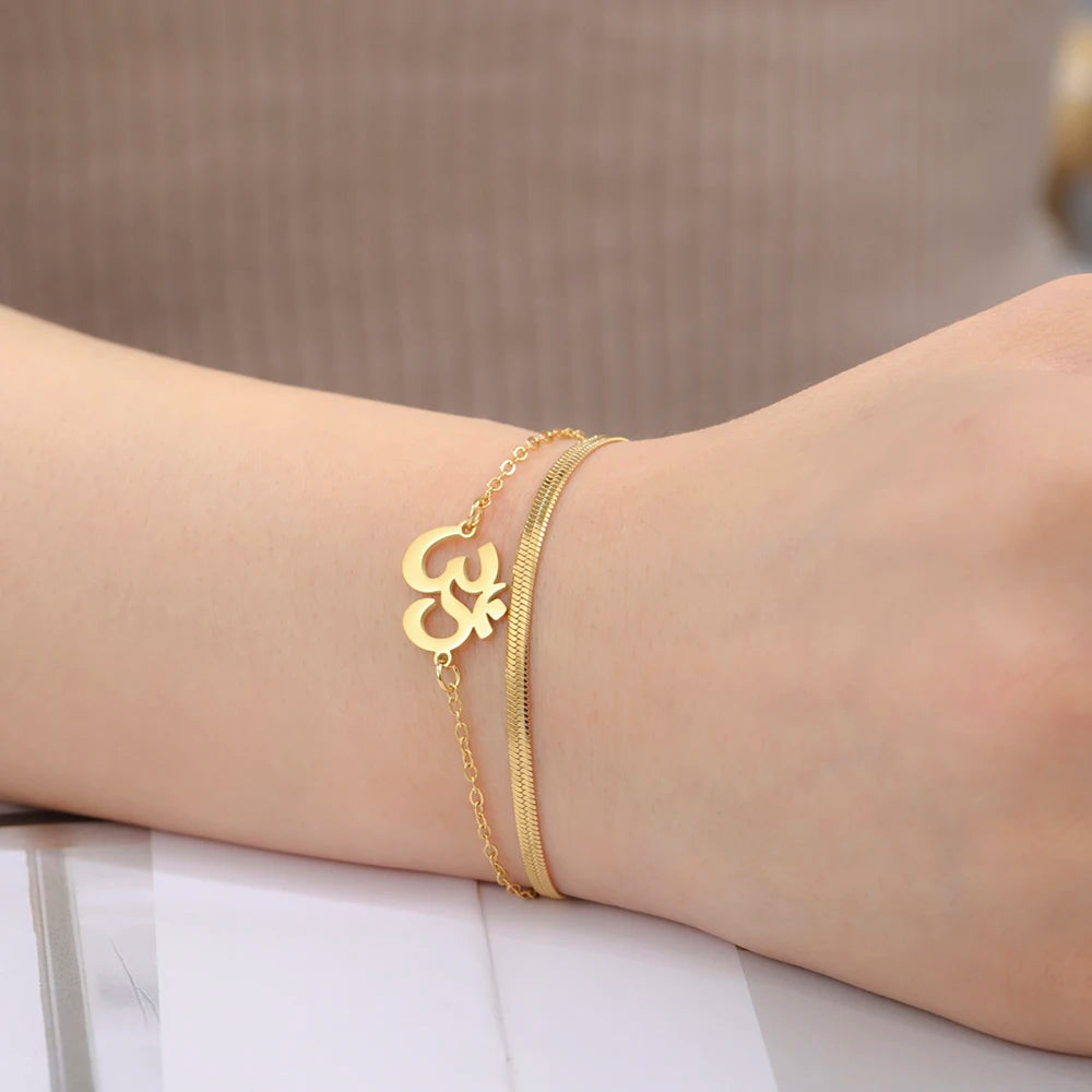 Om Ohm Aum Charm Spiritual Pendant Stainless Steel Bracelet Yoga Jewelry Meditation Buddhist Spiritual Amulet